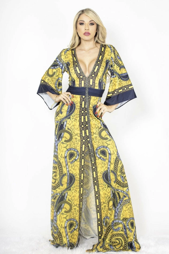 Baccio Couture Summer Lovin' Baccio Lucia V Neck Crystal Maxi Dress