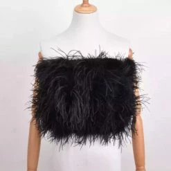 Jessica Bara Casper Strapless Feather Crop Top