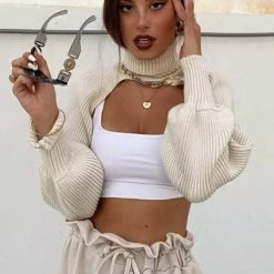 Jessica Bara Kingsley Turtleneck Knit Extreme Crop Top Kelsey Adams