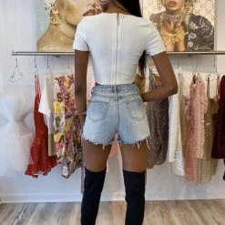 Reve Doll Essentials Jessica Bara Blythe High Waisted Rhinestone Denim Shorts