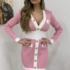 Jessica Bara Clarabella Knit Colorblock Gold Button Dress Reve Doll Essentials