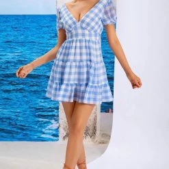 Jessica Bara Gail Plaid V Neck Mini Dress Summer Lovin'