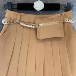 Jessica Bara Sammy Pleated Pearl Chain Belt Mini Skirt