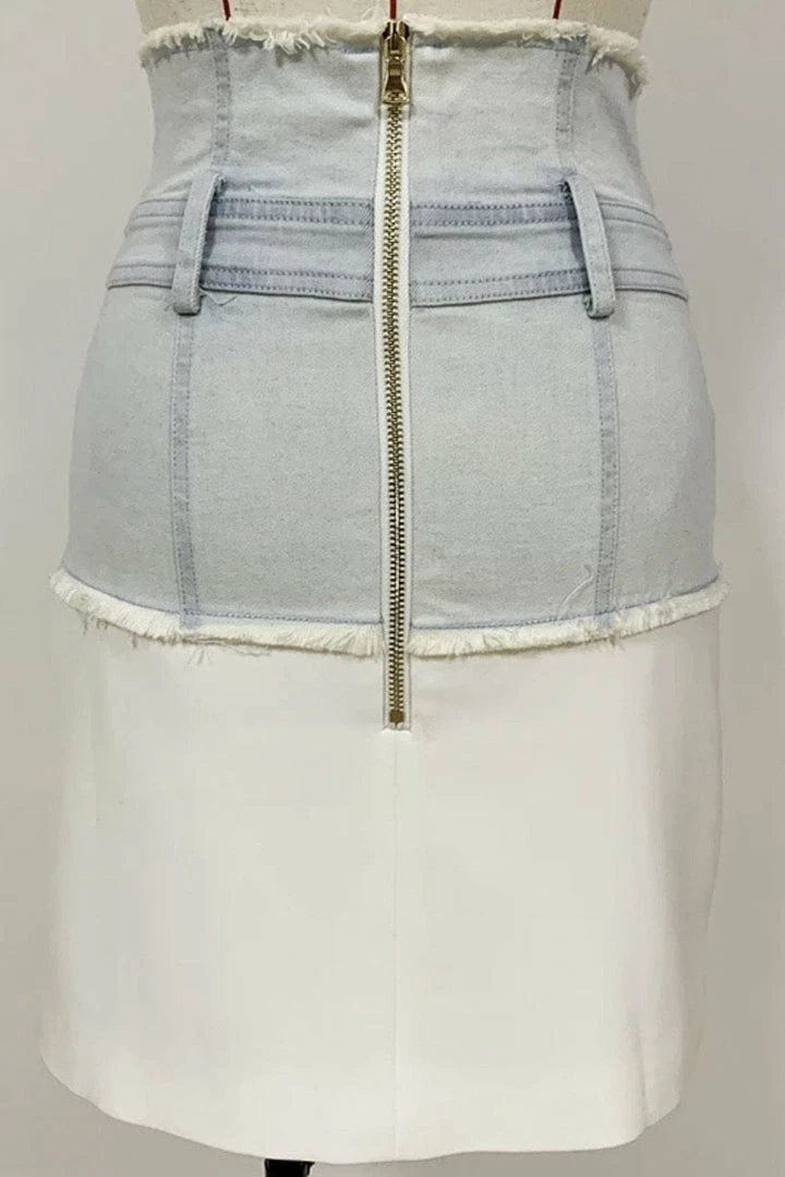 Jessica Bara Lyssa Denim Patchwork Skirt