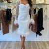 Birthday Suit Jessica Bara Willow Feather Glitter Long Sleeve Midi Dress