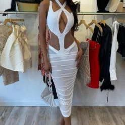 Jessica Bara Nova Cut Out Mesh Midi Dress