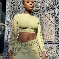 Jessica Bara Indra Braided Cut Out Top And Skirt Two Piece Set Birthday Suit