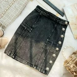 Jessica Bara Julie High Waisted Button Mini Skirt Reve Doll Essentials