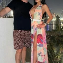 Influencer Style Jessica Bara Roseanna Halter Neck Split Leg Maxi Cover Up