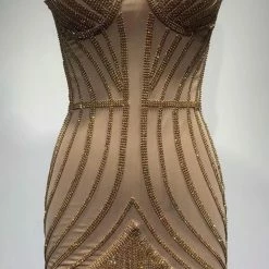 Jessica Bara Alpha Strapless Crystal Mesh Mini Dress