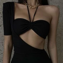 Jessica Bara Viola Halter Top One Shoulder Dress