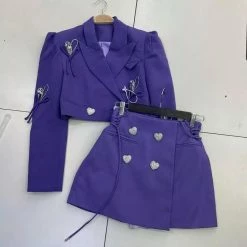 Jessica Bara Steph Crystal Heart Blazer And Skort Two Piece Set