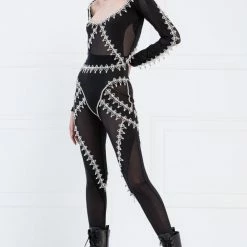 The Event Shop Jessica Bara Buffy Long Sleeve Rhinestone Jumpsuit