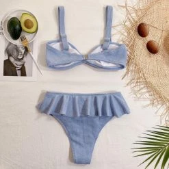 Jessica Bara Shelly Ruffled Ribbed Bikini Set