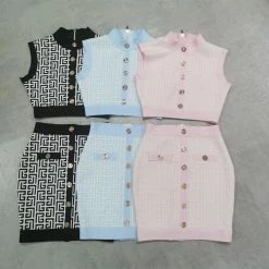 Best Sellers Jessica Bara Chandler Button Printed Crop Top And Skirt Two Piece Set