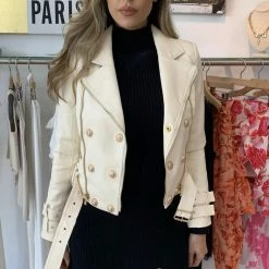 Jessica Bara Moira White Gold Button Leather Jacket Reve Doll Essentials