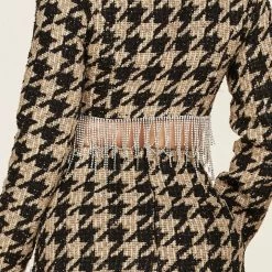 Birthday Suit Jessica Bara Porsha Houndstooth Fringe Blazer And Skirt Two Piece Set