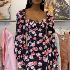 Jessica Bara Wilder Puff Sleeve Floral Mini Dress Influencer Style