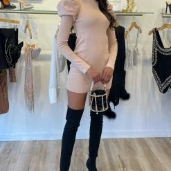 Jessica Bara Tatjana Puff Shoulder Knitted Dress