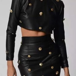 Jessica Bara Camden Gold Button Top And Skirt Two Piece Set