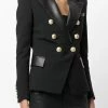 Jessica Bara Donatella Leather Trim Gold Button Blazer