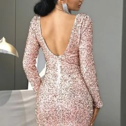 Jessica Bara Danna Long Sleeve Sequin Mini Dress