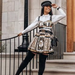 Jessica Bara Mckinley Printed Crop Top And Pleated Skirt Two Piece Set Influencer Style