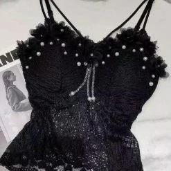 Jessica Bara Celeste Pearl Lace Tank Top Influencer Style