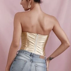 Jessica Bara Danika PU Strapless Corset Top Tops