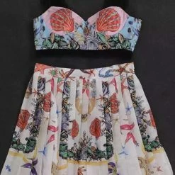 Jessica Bara Brighton Printed Crop Top And Pleated Skirt Two Piece Set Influencer Style