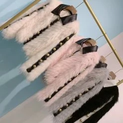 Jessica Bara Fallon Leather And Fur Gold Button Coat