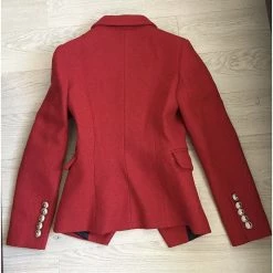 Jessica Bara Donatella Red Gold Button Wool Blazer