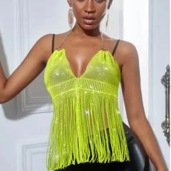 Summer Lovin' Jessica Bara Saida Rhinestone Fringe Halter Top