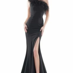 Jessica Bara Colors Dress Feathered One Shoulder Gown