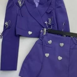 Jessica Bara Steph Crystal Heart Blazer And Skort Two Piece Set