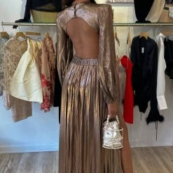 Jessica Bara Cruz Long Sleeve Cut Out Double Leg Slit Gown