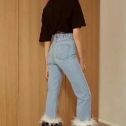 Birthday Suit Jessica Bara Aurelia High Waisted Feather Cuffed Denim Jeans