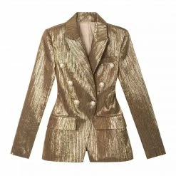 Reve Doll Essentials Jessica Bara Donatella Metallic Gold Button Blazer