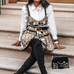 Jessica Bara Mckinley Printed Crop Top And Pleated Skirt Two Piece Set Influencer Style