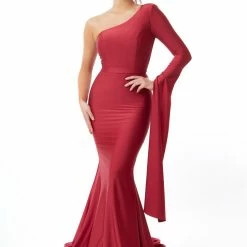 Atria One Shoulder Exaggerated Split Sleeve Gown The Event Shop