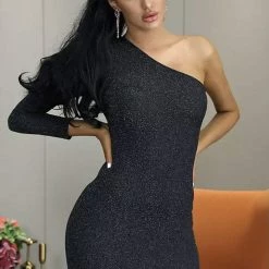 ReveBoutique Jessica Bara Melissa One Shoulder Glitter Mini Dress