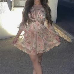 Jessica Bara Dawn Long Sleeve Print Mini Dress