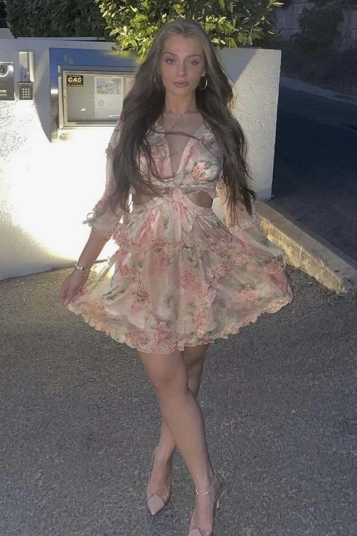 Jessica Bara Dawn Long Sleeve Print Mini Dress