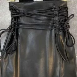 Bottoms Jessica Bara Loren Leather Rope Tie Mini Skirt