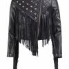 Jessica Bara Giovanna Star Fringe PU Leather Jacket