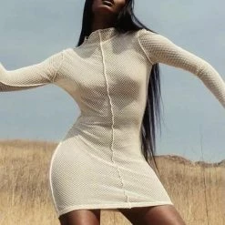 Influencer Style Jessica Bara Kari Long Sleeve Mesh Mini Dress