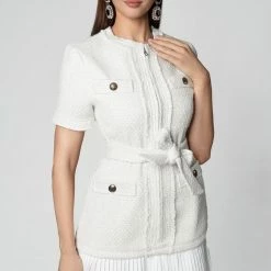 Reve Doll Essentials Jessica Bara Kathleen Tweed Belted Pleated Mini Dress