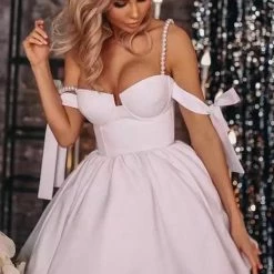 Jessica Bara Gabrielle Pearl Strap Mini Dress