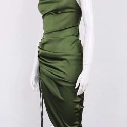 Jessica Bara Silas Satin Ruched Midi Dress Influencer Style