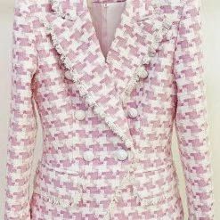 Jessica Bara Aubrielle Houndstooth Tweed Blazer Influencer Style